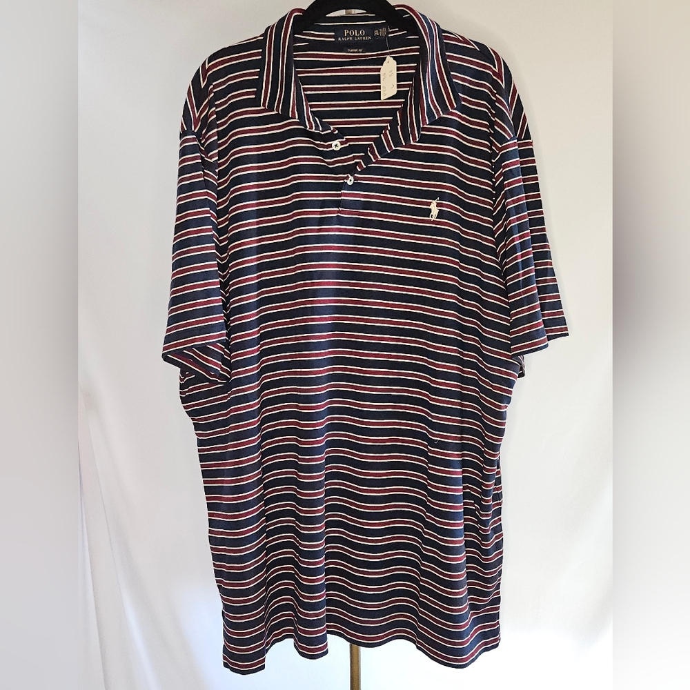 Polo Ralph Lauren Men's Striped Mesh Polo Shirt - Burgundy/Navy/White